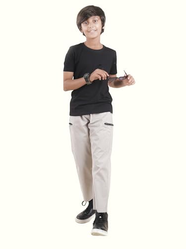 Image of Boys Cotton Elastane Full Length Solid Cargo Pant