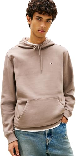 Tommy Jeans Uomo Felpa Regular Fit Flag Fleece con Cappuccio, Marrone (Ivy Mink), S