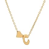 ONLYJUMP Collares con inicial de corazón para mujer, collares con inicial de corazón dorado con dije del alfabeto mayúscula A-Z, delicado collar de oro de 14 quilates, collar con colgante de corazón