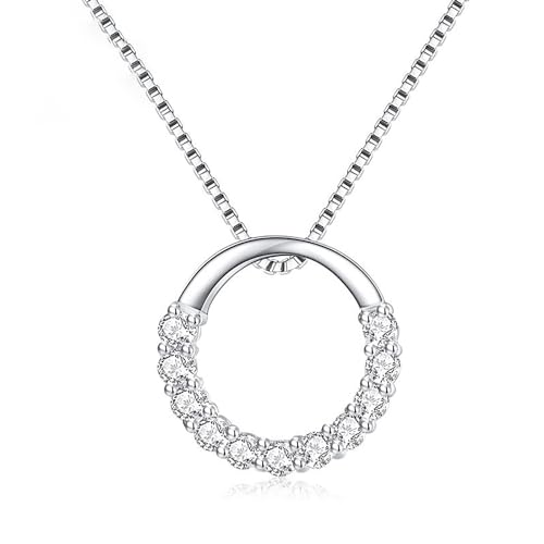 YIZMO Delicata collana con ciondolo a forma di cerchio con zirconi cubici, collana girocollo in argento sterling a cerchio aperto con zirconi cubici per donna (1 pcs)