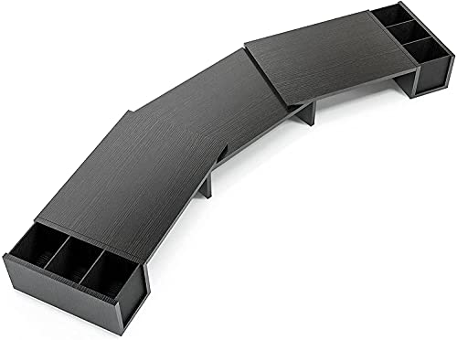 LORYERGO Dual Monitor Stand Riser - 3 Shelf Screen Laptop Stand with Storage Accessories Slots, Length and Angle Adjustable Desktop Stand Storage Organizer for Computer, Laptop