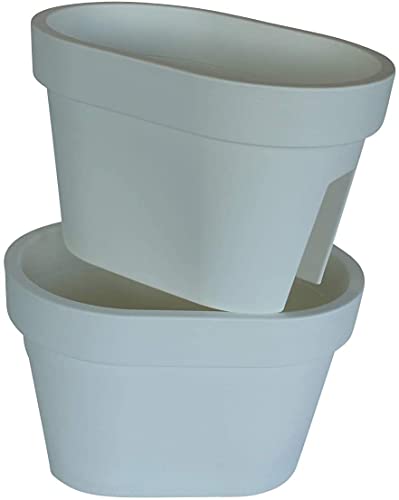 ARTECSIS Set Van 3 Balkonbloembakken Ovaal 40cm, Leuningpot, Balkonbak, Wit - Afbeelding 3