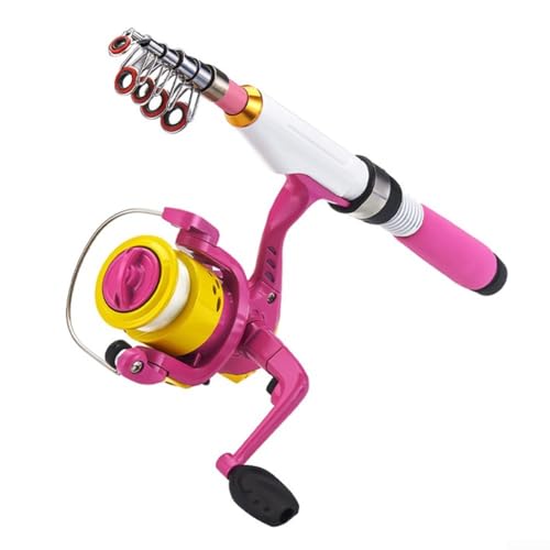 1 canne à pêche de 2 m avec poignée en EVA - Outil télescopique léger pour la pêche en mer (canne + moulinet rose)