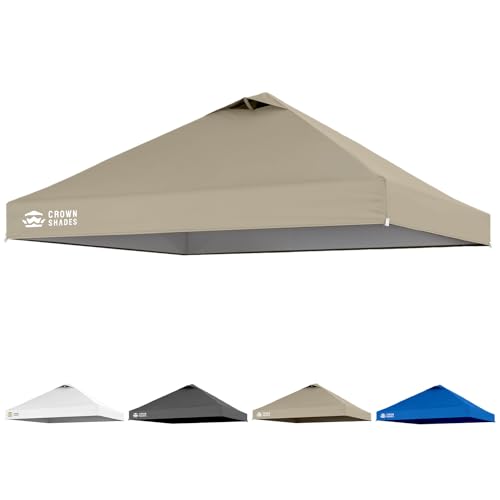 CROWN SHADES 10x10 Canopy Replacement Top - Only Compatible with Crown Shades RM100H Series, Silver Coated with Air Vent, Khaki (Top Only)