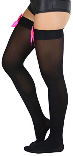 Image of ToBeInStyle Women's Opaque Long Thigh High Stockings w /Decorative Front Satin Bow