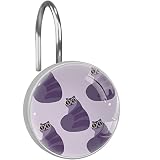 Shower Curtain Hooks Decorative Flat Cat Print Set of 12, Stainless Steel Rust Resistant for Bathroo