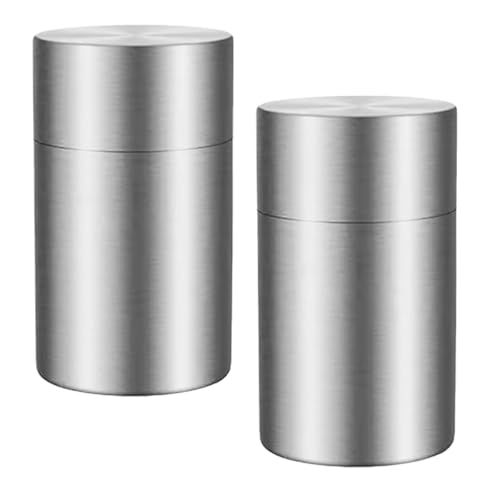 BESPORTBLE Contenitori Ermetici in Acciaio Inossidabile 2 Pezzi con Doppio Coperchio Barattoli Piccoli per Tè Sfuso e Spezie Contenitori per Conservazione Alimenti da Cucina e Dolciumi