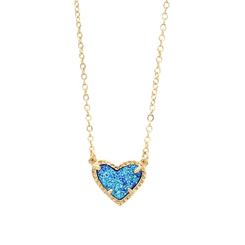 Pierre drusy forme coeur géométrique un bijoux druzy avec coquille de résine collier bleu clair