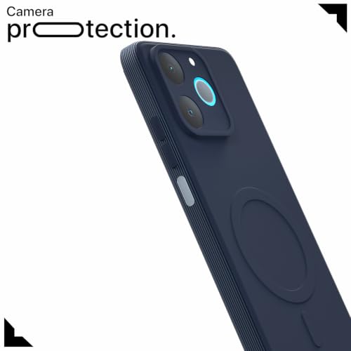 Image of Outlouders Back Cover for Realme P4 Lite 4G Soft Matte Silicone Cover with Slim Fit | Mag-Safe Logo (Not Mag-Safe Compatible) | Shockproof | Camera Protection Bumper Case (Blue)