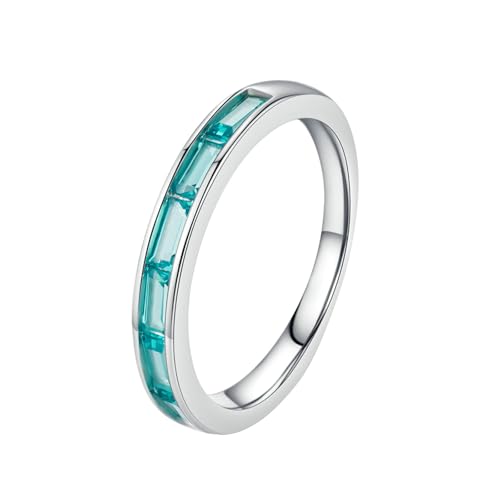 Stfery Anillo de compromiso de oro de corte rectangular azul con circonita cúbica de oro blanco de 14 quilates 45 (14,3) - 62 (19,7)