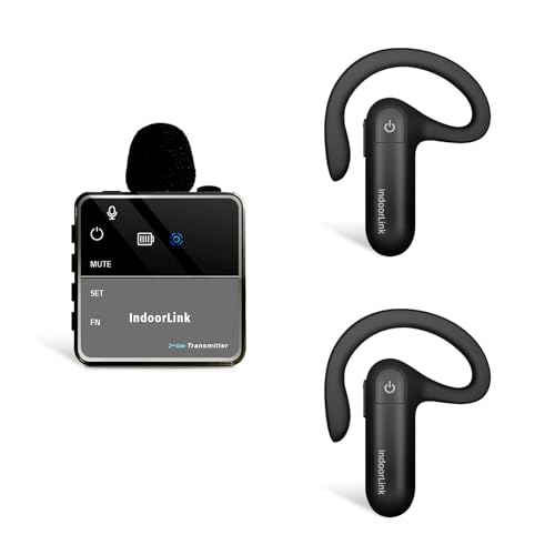 IndoorLink Lavalier Wireless Tour Guide System, Sistema de Audio para Guías Turísticos, Reducción de Ruido, Juegos de Auriculares Inalámbricos Whisper para Iglesias, Visitas a Fábricas, Museos, Exposiciones y Tribunales (1T2R)