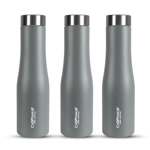 Image of CASPIAN / / / Aqua ISI Certified Stainless Steel Water Bottle 1ltr. (G Grey, 1 Litre, Set of 3) | Leak Proof Thunder for Fridge Home Office Travel School Kids Boys Girls Adults Sports Gym Yoga| BPA Free