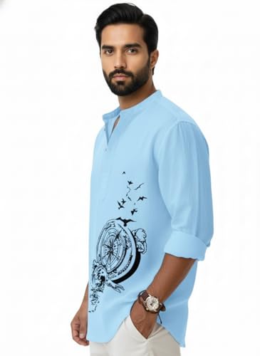 Image of Amazon Brand - INKAST Men's Cotton Blend Mandarin Collar Regular Fit Full Sleeve Casual Short Kurta