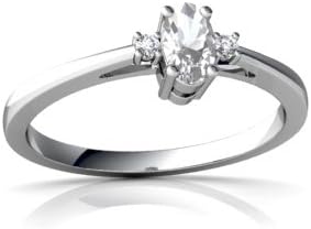 14kt White Gold White Topaz and Diamond 5x3mm Oval Sweet and Petite Ring - Size 4