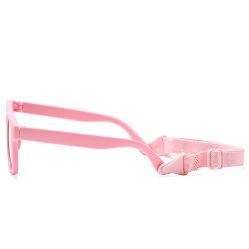 COASION Unbreakable Polarized Baby Sunglasses Flexible Toddler Sunnies with Strap Soft Silicone Frame for 0-24 Months（C3* Dark Blue/Gray）