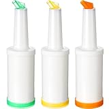 CHENGU 3 Pcs Bar Pour Colorful Juice Pouring Bottle Containers 34 oz Plastic Juice Dispensers for Bar Home Party Kitchen Supplies (Green,Yellow,Orange)