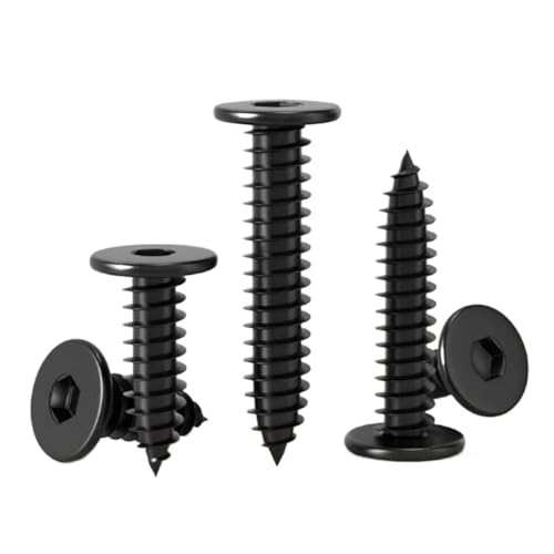 Vis à bois autotaraudeuse M4 en acier inoxydable 304 noir, tête plate hexagonale lot de 100pcs