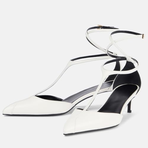 Kitten Heels for Women Pointed Toe Pumps Leather Mid Heel Slingback Heels T Strap Dress Shoes2