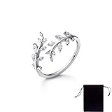 TABOJS Anillo Abierto, Anillo de Hojas Ajustable, con circonita cúbica, Elegante Anillo de Plata con Diamantes de imitación, Regalo de joyería para Mujeres y niñas, Boda, Aniversario, cumpleaños, día