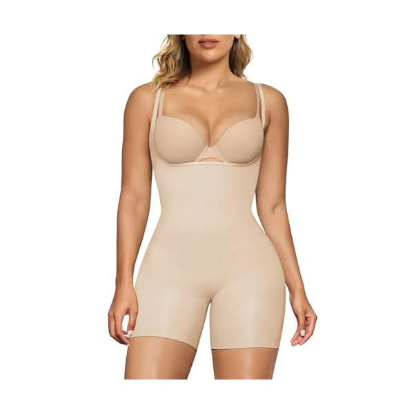 SHAPERX Open Bust Shapewear Tummy Control Bodysuits for Women Seamless Compression High Waisted Body Shaper