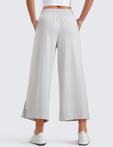 Image of CRZ YOGA Lightweight Wide Leg Crop Pants 25 inch | Casual, Travel, Comfy, Soft, Split, Loose Fit, Pockets, for Women