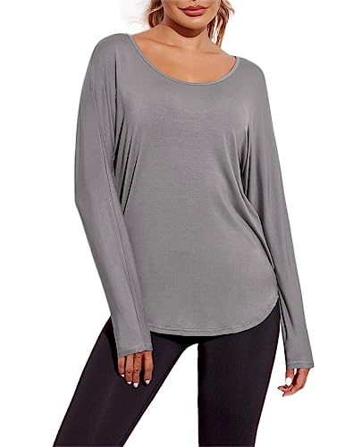 Womens Long Sleeve Workout Shirts Open Back Yoga Tops Dry Fit Breathable Running Hiking Gym Shirt Xx-Large #TOP5