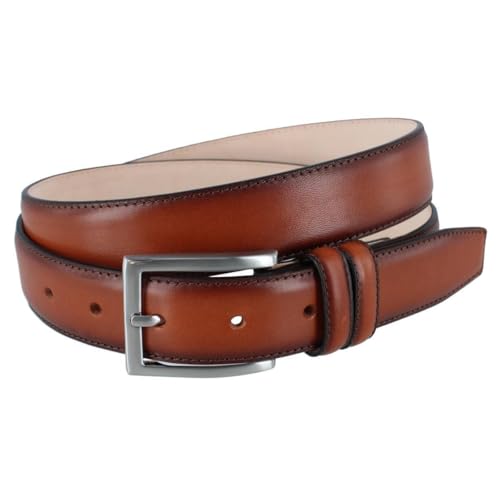 Trafalgar Men's Malik Burnished Feather Edged 32mm Leather Belt