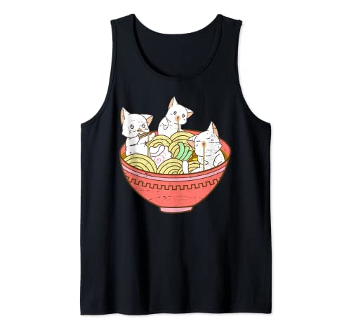 Kawaii Anime Cat Japanese Ramen Noodles - Kitten Vintage Canotta
