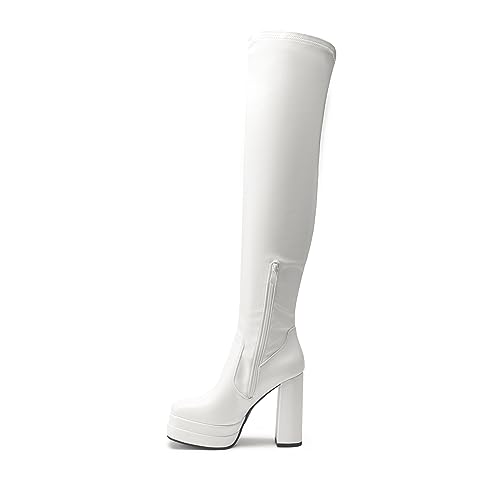 Image of DREAM PAIRS Women's Platform Over The Knee Thigh High Boots Chunky High Heels Square Toe Long Fall Y2K Gogo Boots