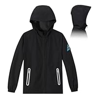 Veridra Kids Rain Jacket with Air Vents Mesh Lining, Hooded Raincoats with Extended Brim for Boys Girls Lightweight Waterproof Windbreaker Coat (Black,10-12 Years)