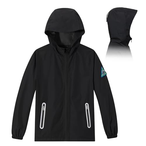 Kids Rain Jacket with Air Vents Mesh Lined, Hooded Raincoats with Extended Brim for Boys Girls