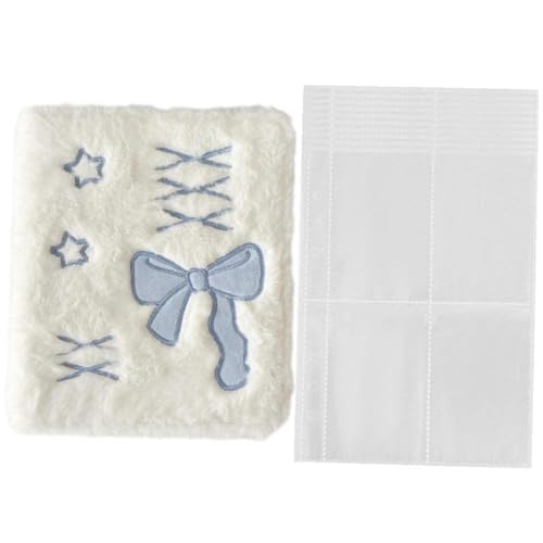 A6 バインダー フォトアルバム かわいい バレエスタイル ちょう結び ぬいぐるみ フォトカードホルダー アイドル収集ブック アルバム ノートブック 文具 青い