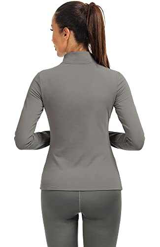 Icyzone Fleece Lined Half Zip Pullover For Women With Thumb Holes, Athletic Workout Warm Jackets, Fitted Long Sleeve Yoga Crop Tops (Charcoal, M) #TOP3
