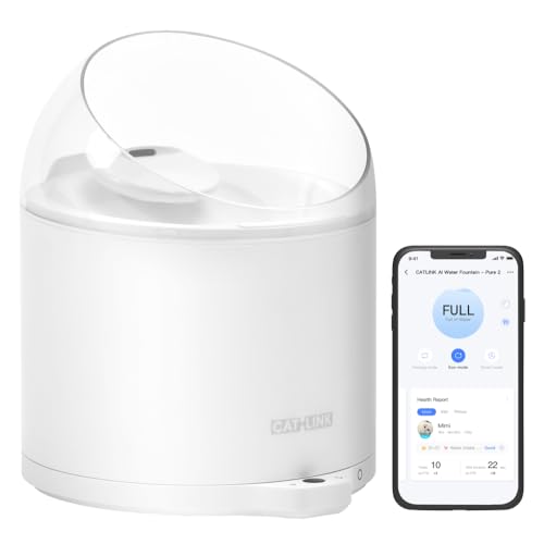 CATLINK Cat Water Fountain with Wireless Pump, 91.71oz/2.6L, Ultra Quiet, Ultrafiltration, Health Monitoring, for Cat Inside, App Control, Automatic Pet Drinking Fountains, CATLINK Pure 2