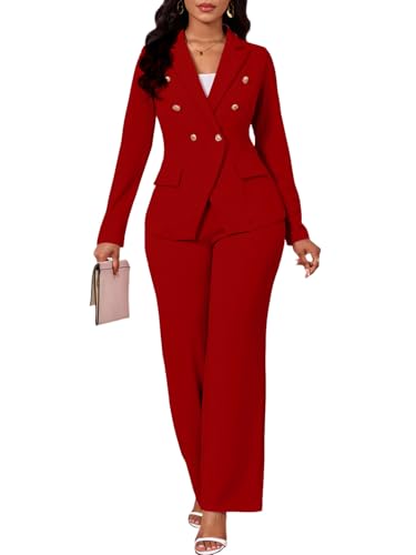 Ensemble veste double boutonnage pantalon large femme élégante