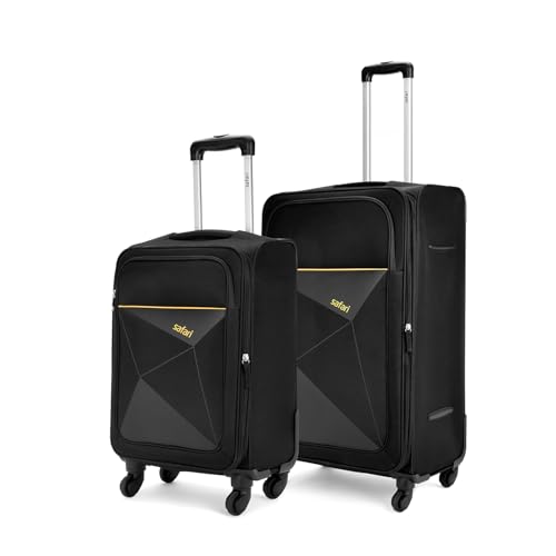 Safari Prisma Set of 2 (Cabin + Medium) Trolley Bags Polyester Expandable Soft Luggage, 4 Wheels 360 Degree Wheeling, Bag, Suitcase, Trolley Bags for Travel, Black