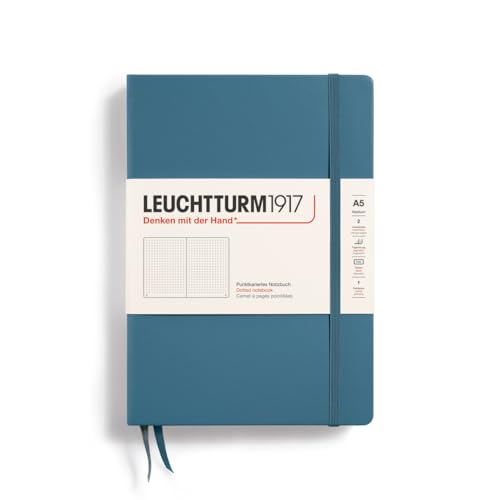 Image of LEUCHTTURM1917 - Notebook Hardcover Medium A5-251 Numbered Pages for Writing and Journaling (Stone Blue, Dotted)