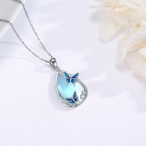 Bee/Butterfly/Dragonfly/Owl Necklace for Women 925 Sterling Silver Moonstone Animals Pendant Necklace Animals Jewelry Gifts for Women Girlfriend Mom3