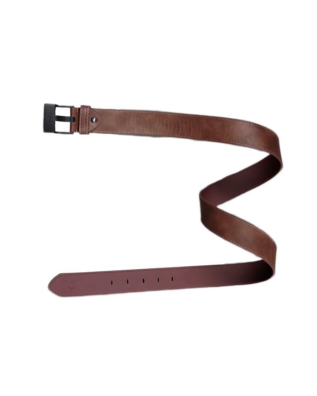 Men's Tan Brown with Jade Black Buckle Leather Free Lightweight Handcrafted Belt (Size 38)-image-2