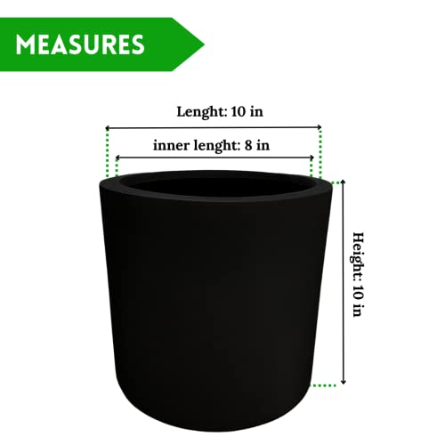 Elly Décor 10 Inch Fiberstone Planter Drainage Hole And Plug,Round Cylinder Pot, Ultra Lightweight Flower Pot,10 Inch, Black #TOP1