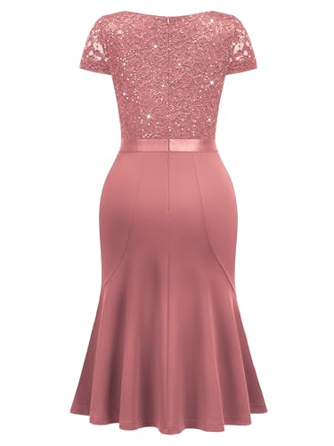 Image of Miusol Women's Elegant V Neck Sequin Glitter Lace Ruffle Style Cocktail Prom Dress