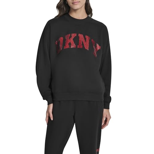 DKNY Varsity Logo Intarsi Felpa, Pearl Grey Heater/Ivory, L Donna