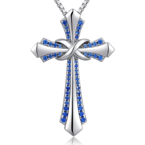 18K White Gold Plated Infiny Cross Necklace 925 Sterling Silver Cross Infinity Necklace for Women Cross Necklace with Shiny Birthstone, Ideal Gift for Her