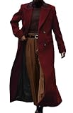 Man's Double Breasted Full Length Trench Coat Mens Casual Notch Lapel Long Jacket Peacoat Wool Blend Winter