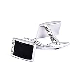 ♥ Tamaño:1.8CM Epinki Gemelos para Hombre Plata Negro Rectángulo Circonita Gemelos para Smoking Camisa Mejor Regalos Boda Negocio con Regalo Caja
