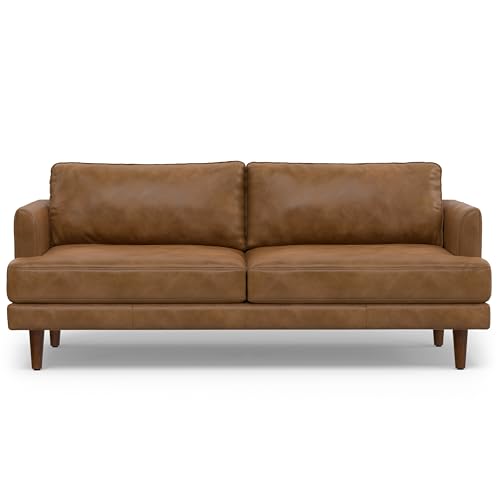 SIMPLIHOME Livingston 76" Leather Sofa, Mid-Century 2-Seater
