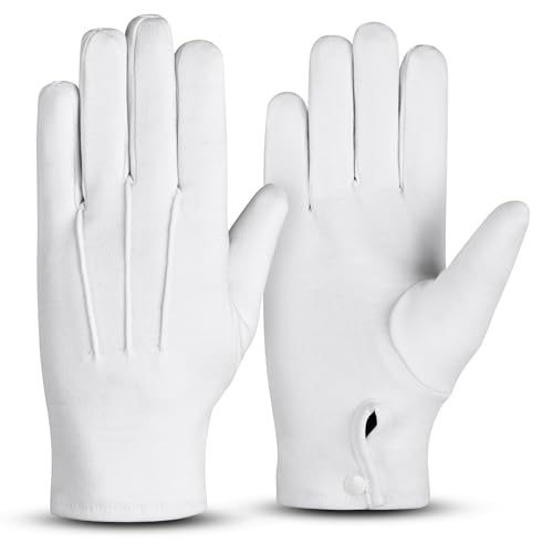 Hand Fellow Mens Cotton Gloves Soft Breathable Reusable Formal Gloves for Inspection Costumes Marching Band Parade or Dry Hands Classic Fit with Snap Closure (White Medium)