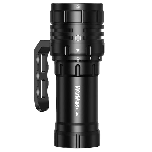 Wurkkos DL46 - Linterna de buceo (20000 lm, alcance de 6500 K, 608 metros, resistente al agua, con de 30.000 mAh, puerto de carga USB-C, 6 lámparas de buceo XHP50B subacuáticas)