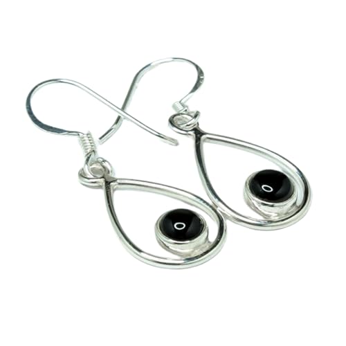 Boucles d'oreilles onyx noir en argent sterling 925 au design épuré unique