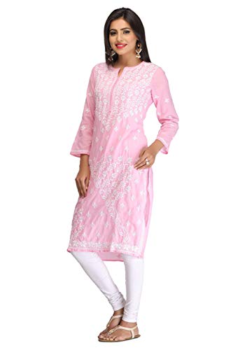 Image of Ada Hand Embroidered Lucknowi Chikankari Cotton Kurta for Women A130717 | Handcrafted lucknow chikan embroidery latest womens ethnic wear kurti tunic for office work wear